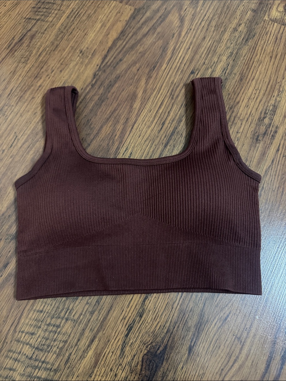 Ribbed Chocolate Square-Neck Crop Tank Top 2.R2
